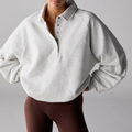 Slouchy Button‑Front Polo Collar Sweatshirt