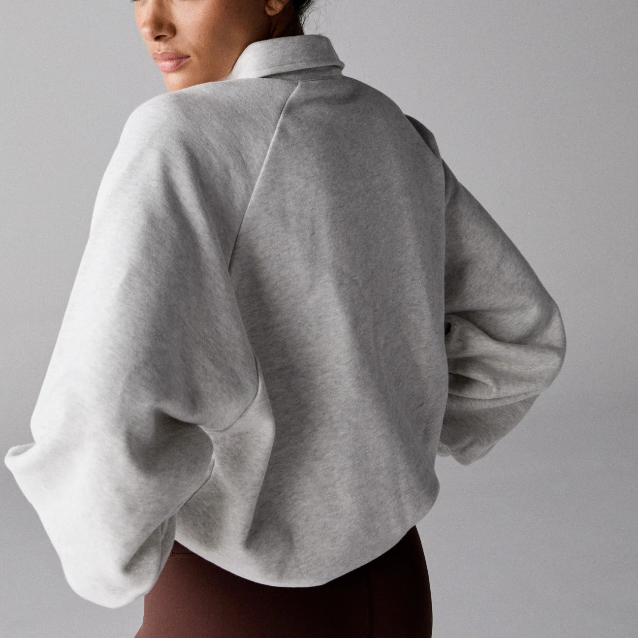 Slouchy Button‑Front Polo Collar Sweatshirt