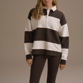 Striped Oversized Henley Collar Sweatshirt