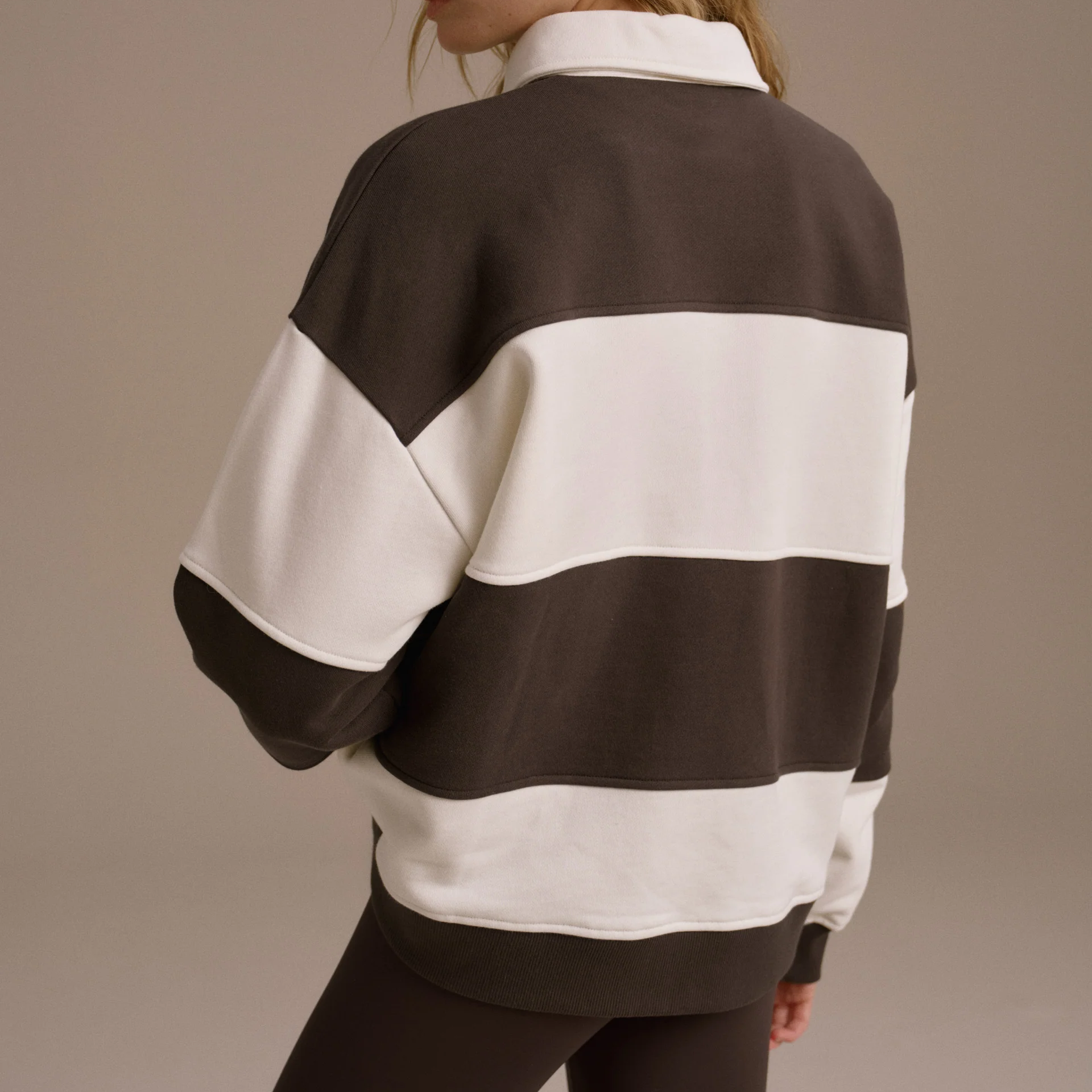 Striped Oversized Henley Collar Sweatshirt