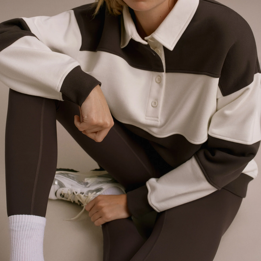 Striped Oversized Henley Collar Sweatshirt